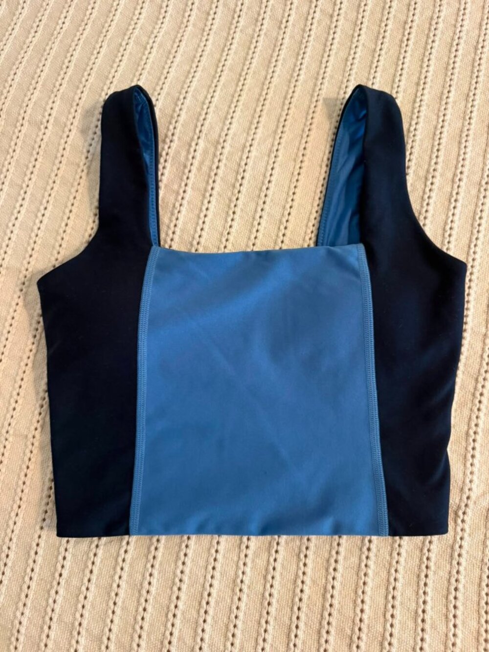 Abercrombie YPB Curve Love Square Neck Workout Tank Blue Colorblock Size Small